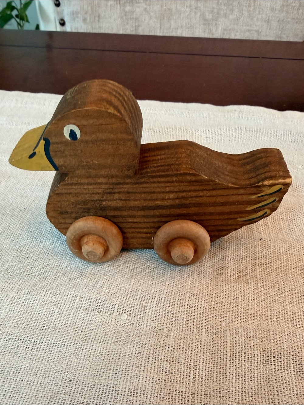 Vintage Handmade Wooden Duck Car Toy